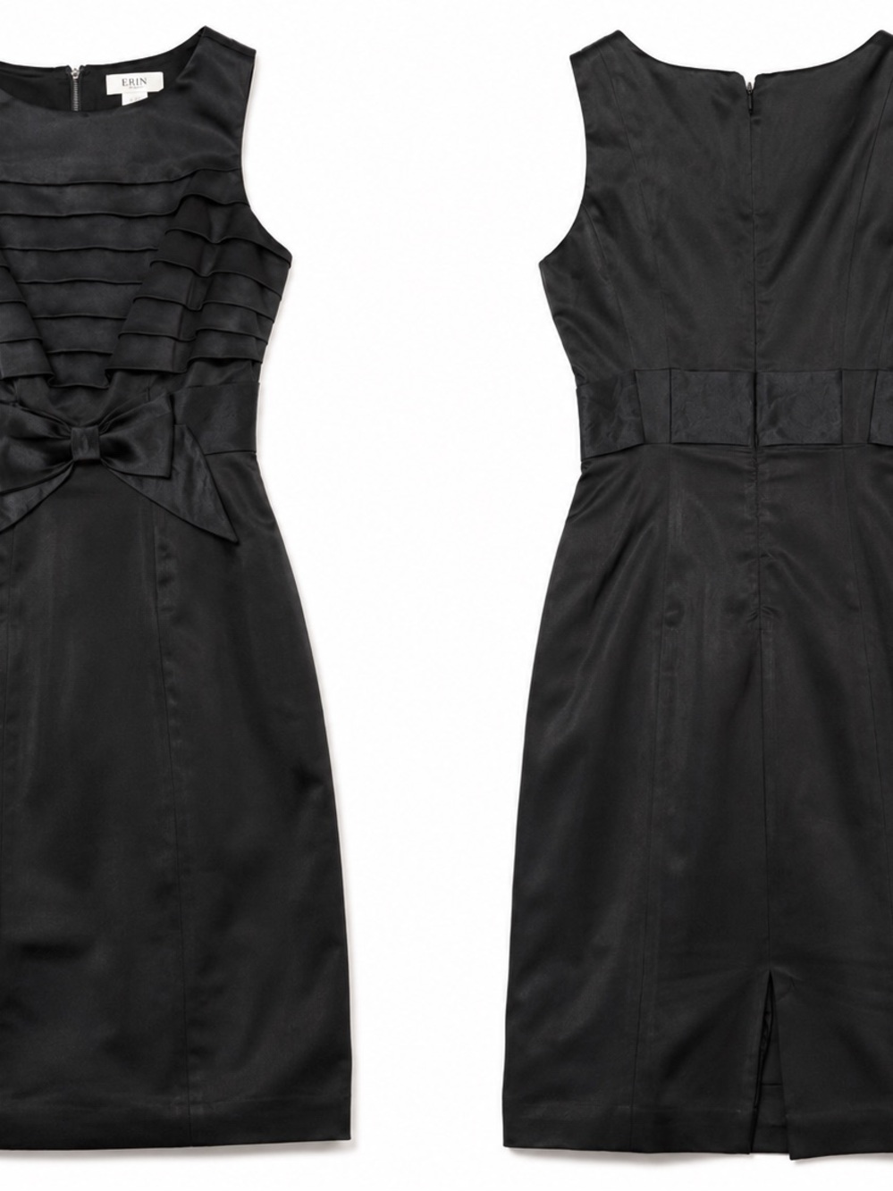 Kay Unger New York Black Satin Bow Ruffle Cocktail Dress Size 2